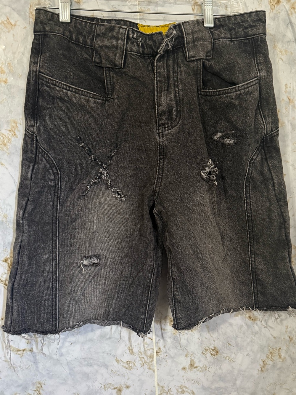 Men's Black Distressed Denim Jean Shorts